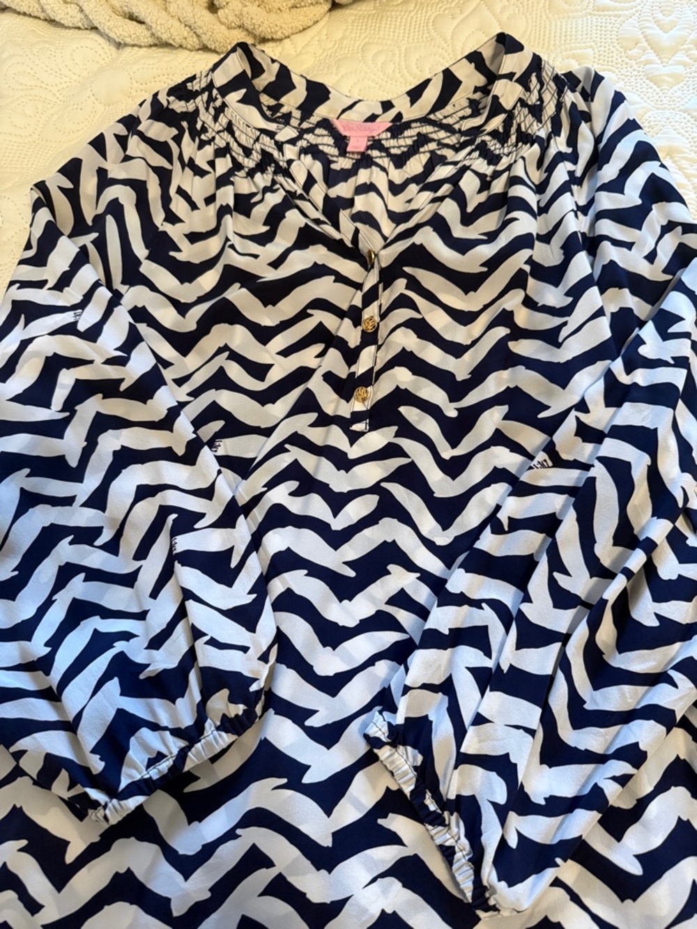 Lilly Pulitzer Navy and White Chevron Long-Sleeve Tunic
